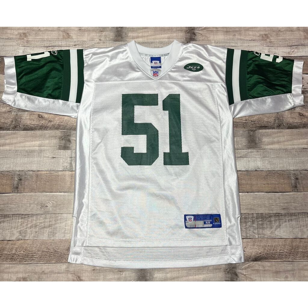 Jonathan Vilma Jersey Men's Medium White Reebok New York Jets NFL Football